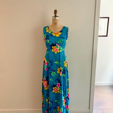 Royal Hawaiian bright tropical print long dress-size S/M 