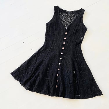 Y2K Betsey Johnson Sheer Black Lace Button Down Minidress 
