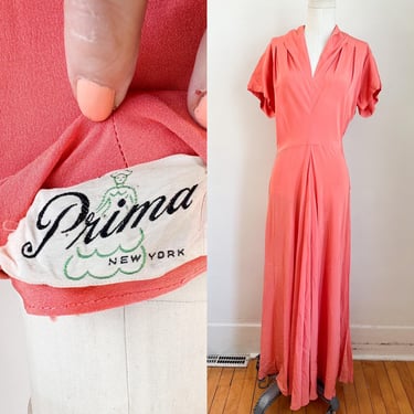 Vintage 1940s Coral Maxi Dress / Gown // S (as is) 