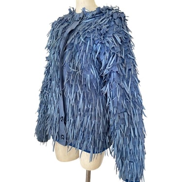Vintage fringe duster, periwinkle blue one of a kind art deco jacket, opera coat,  Art Deco abstract cocktail coat size s m small medium 