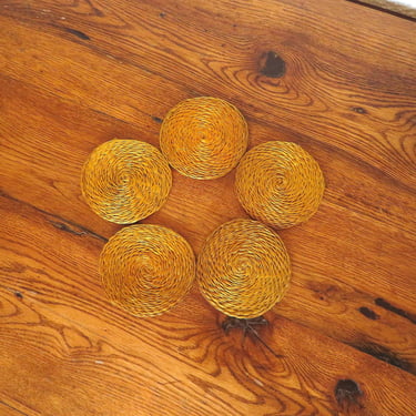 Vintage Woven Grass Drink Coasters Set of 5 