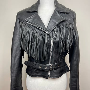 1980s Cropped Leather Bomber with Fringe 