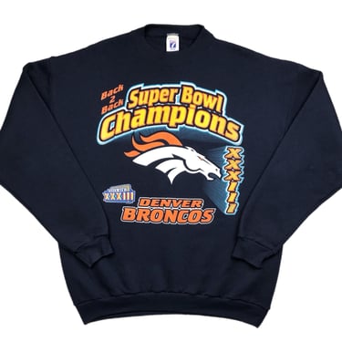 Vintage 1999 Logo 7 Denver Broncos Back 2 Back Super Bowl XXXIII Champions Crewneck Sweatshirt Pullover Size Large 