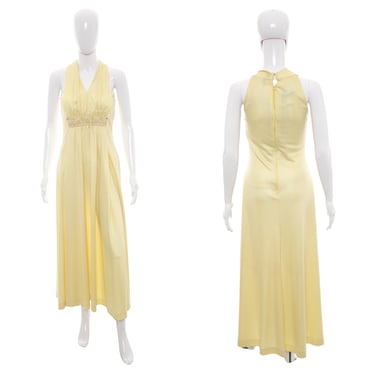 1970's Jack Bryan Yellow Sleeveless Gown Size S