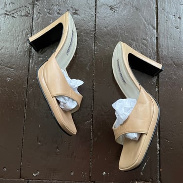 Vintage ‘90s Y2K Charles David nude square toe sandals | high heel slides, made in Spain , women’s 9B 