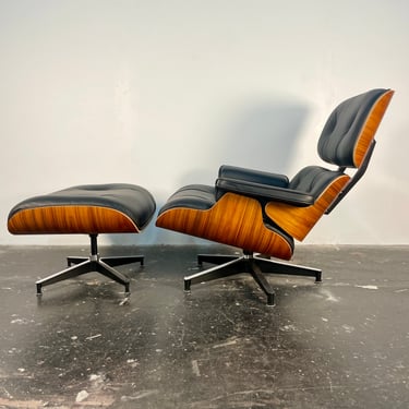 New Tall Eames Lounge Chair in Palisander and Black Leather