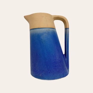 Vintage Ceramic Pitcher Retro 2000s Southwestern + Blue and Tan + Matte Finish + Home Decor + Vase + Decoration + Flower Display + Watering 