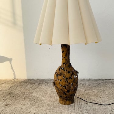 Brutalist Flower Motif Brass Lamp