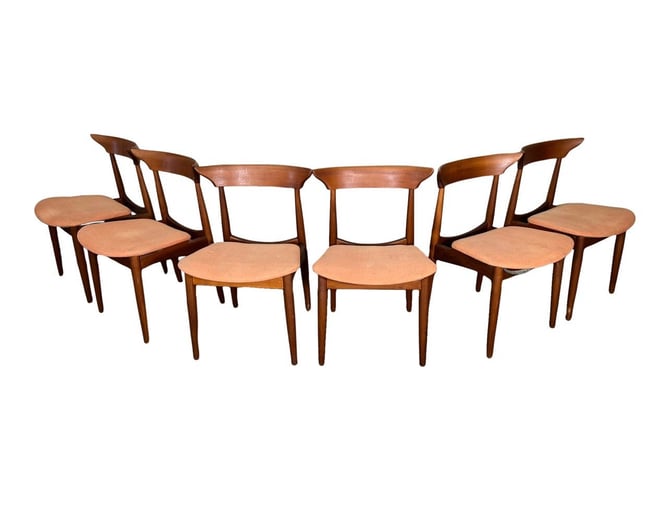 Set Of Six Danish Modern Teak Dining Chairs Curved Back 
