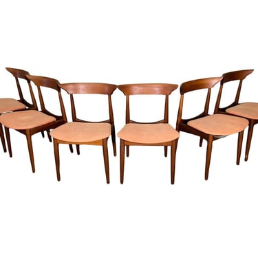 Set Of Six Danish Modern Teak Dining Chairs Curved Back 