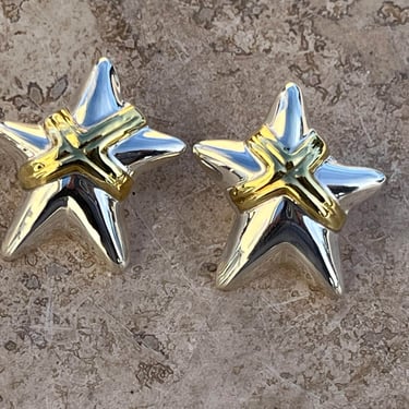 Vintage Mexico Sterling Silver Star Post Earrings with Brass Highlights 