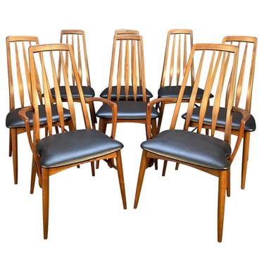 Set of 8 Vintage Danish Mid Century Modern Walnut "Eva" Dining Chairs by Niles Koefoed 