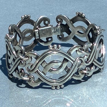 Vintage Mexico Sterling Silver Wide Midcentury Link Bracelet - 7 Inches 