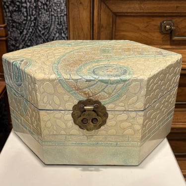 VINTAGE HEXAGONAL BOX WITH MOSIAC PATTERN | 6.25&quot; H X 12&quot;W X 8&quot; D
