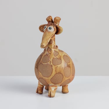 Stoneware and Glazed Ceramic Giraffe Sculptural Piggy Bank 