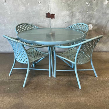 Robins Egg Blue Brown Jordan Patio Set. Table And Four Chairs
