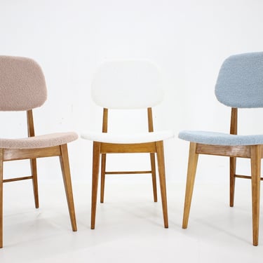 1960s Set of Three Oak Dining Chairs in Boucle, Czechoslovakia 