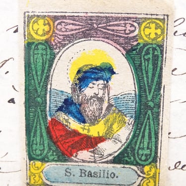 Antique Small 1800's Saint Basilio Holy Card, Patron Saint of the Poor , Vintage Religious Icon 