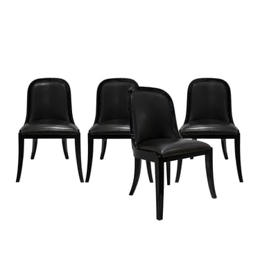 Karl Springer Set of 4 Dining/Game Chairs in Black Lacquer 1980s