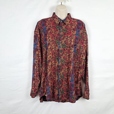 Vintage 90s Abstract Floral Button Down Shirt 