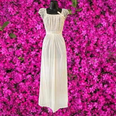 vintage white nightgown 1950s Artemis sexy goddess nylon gown 32 