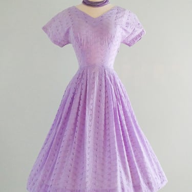 Darling 1950's Lavendar Eyelet Cotton Sundress / Sz SM