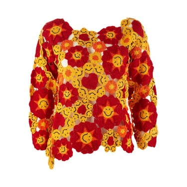 Moschino Red Smiley Face Crochet Top