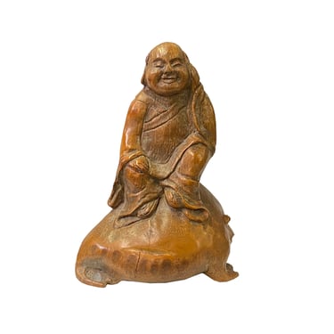 Chinese Bamboo Carved Happy Buddha on Toad Fortune Figure ws2364E 