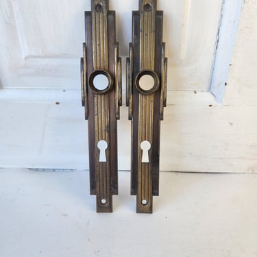 2 Brass Plated Back Plates, Art Deco Brass Escutcheons, Antique Door Plates, Vintage Door Plates, Architecture Salvage 021705 