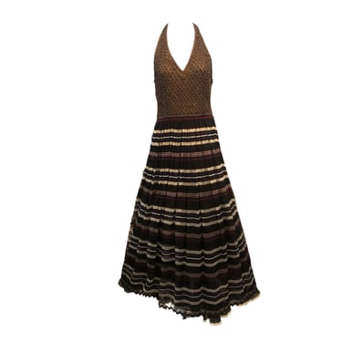 Christian Dior 70s Chocolate Brown Halter Neck Gown with Petticoats