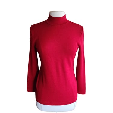 Vintage 90s Red Sweater St John Knit Turtleneck 