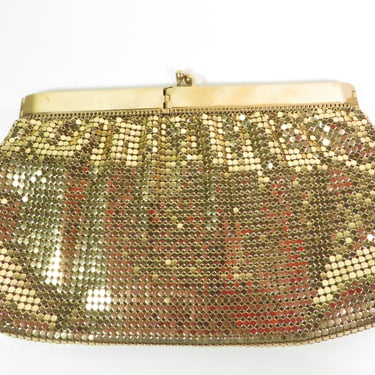 Vintage WHITING & DAVIS Gold Tone Mesh Clutch 