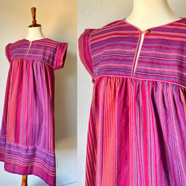 Vintage cotton red and purple hippie muumuu dress size small 