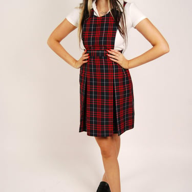 70s Girl's Plaid Pinafore Dress - Youth Small | | Flying Apple Vintage -  Los Angeles, CA | ATTIC