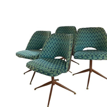 4 Mid Century Swivel Turquoise Wooden Legs Brass Feet Chairs EK221-2