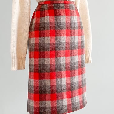 Vintage 1960's Sweet Grey and Coral Skirtex Wool Pencil Skirt / Sz S