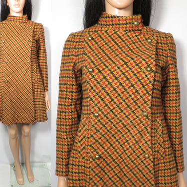 Vintage 60s Girls Houndstooth Wool Coat Union Label 