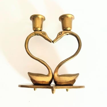 Brass Swans Double Candlestick, C1960 