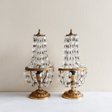 pair of vintage french empire style crystal table lamps