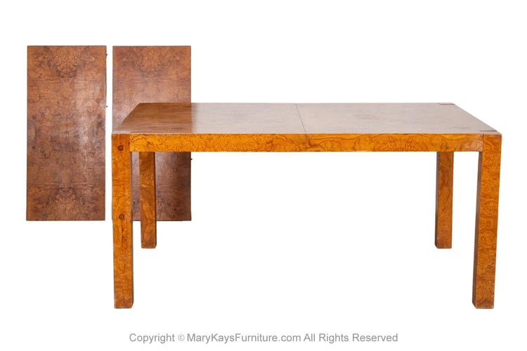 Mid-Century Burl Wood Parsons Dining Table in the Style of Milo Baughman 