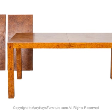 Mid-Century Burl Wood Parsons Dining Table in the Style of Milo Baughman 