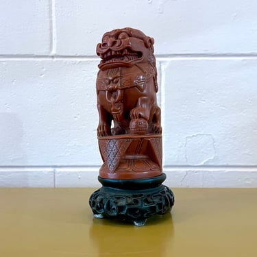 Vintage 80s Red Resin Chinese Foo Dog Decorative Statue 