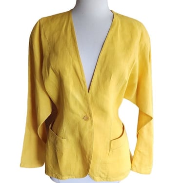 Vintage 80s Versace Blazer Yellow Linen 