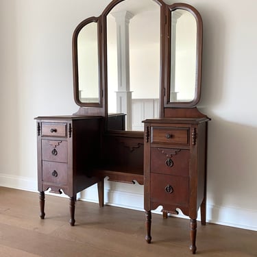 NEW - Antique Vanity with Trifold Mirror, Vintage Dressing Table, Bedroom Furniture, Farmhouse Dresser 