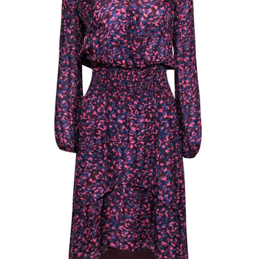 Parker - Navy, Maroon & Pink Print High-Low "Elizabeth" Dress Sz XS