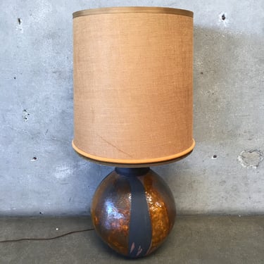 Mid Century Modern Round Table Lamp with Polychrome Crackled Colors