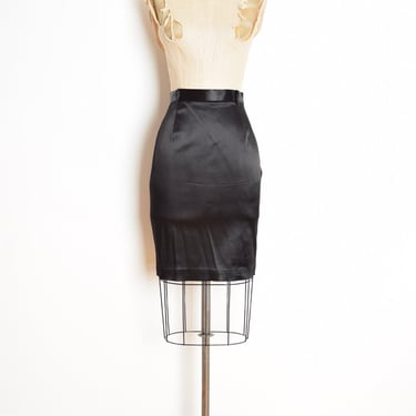 vintage 90s skirt black satin high waisted slim pencil secretary skirt M clothing 