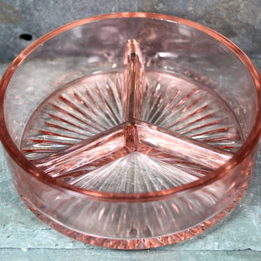 Antique Pink Depression Glass Divided Dish | Pretty in Pink! | Gorgeous 1930s Collector Dish | Antique Trinket Dish 