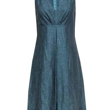 BOSS Hugo Boss - Teal Linen & Wool Blend A-Line Dress w/ Empire Waistline Sz 6