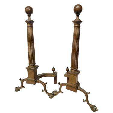 Antique French Brass Andirons - A Pair